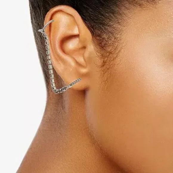 VERA WANG Rocker Chic Lightning Bolt Gunmetal Gray Crystal Mismatch Earrings~NEW - Picture 2 of 5